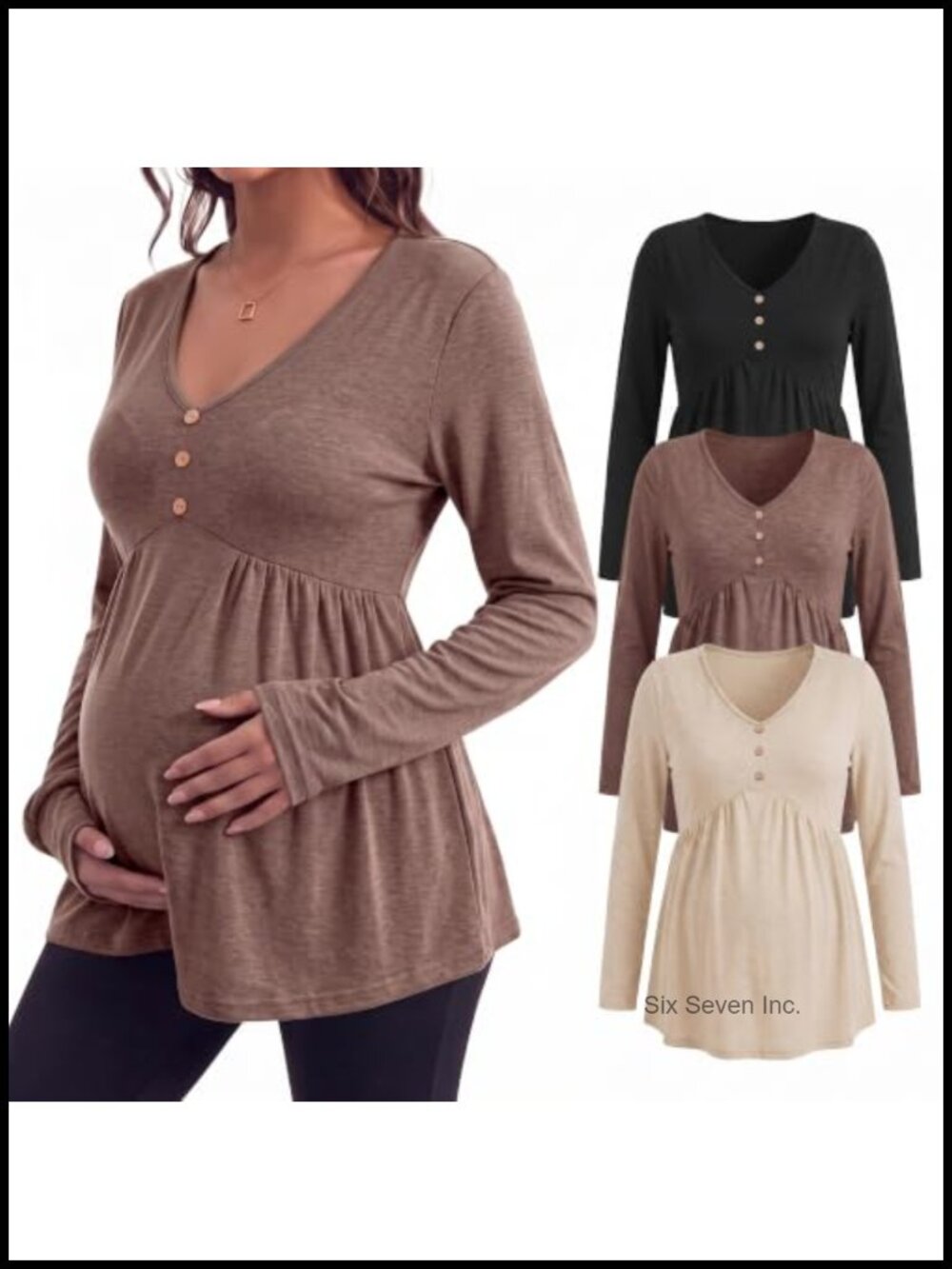 3 Pack Maternity Long Sleeve V Neck Tunic Tops Pregnancy Shirts